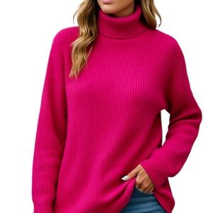 VICI Fuchsia Ribbed Mock Neck Sweater Medium Cozy Soft Knit Pullover
